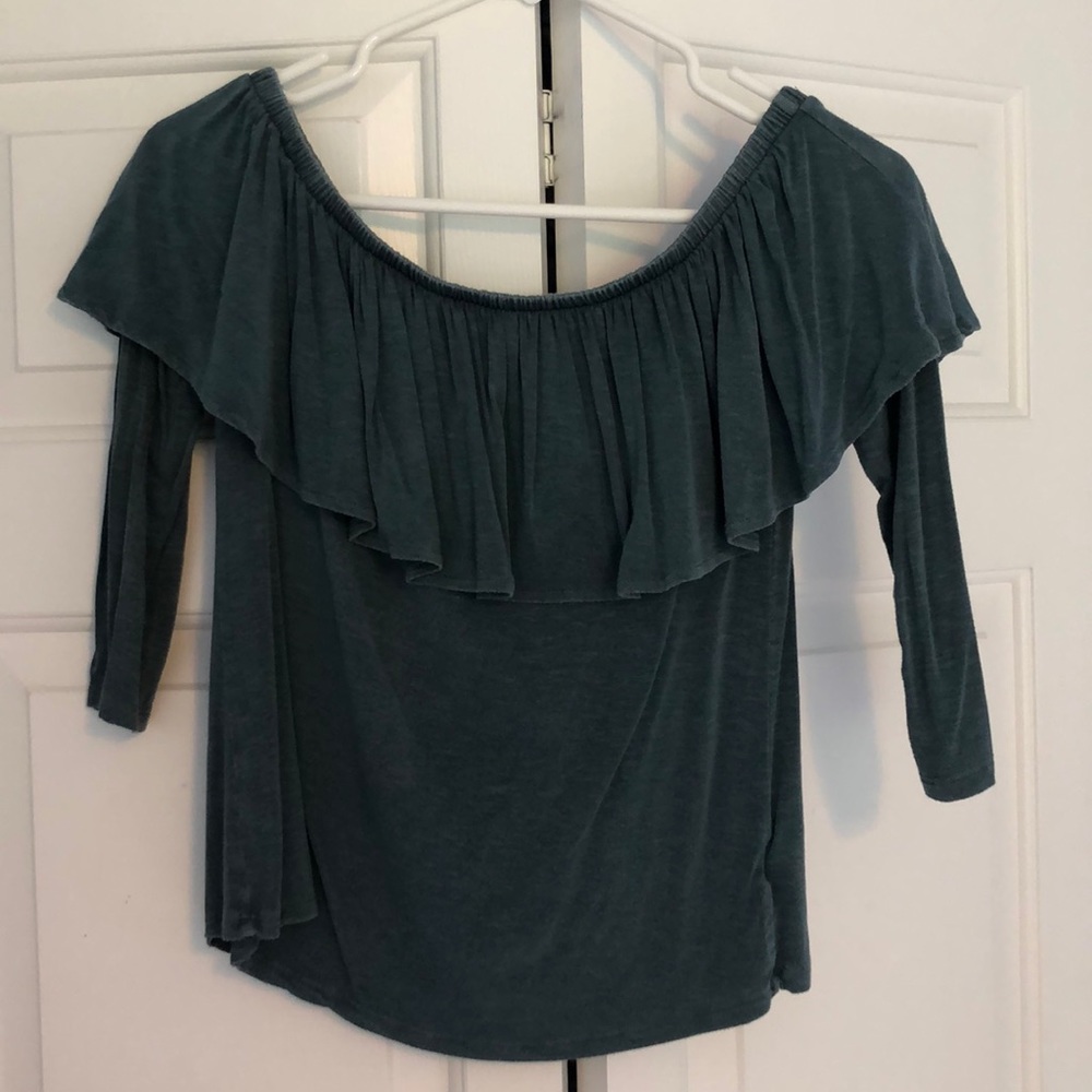 American Eagle Teal Ruffle off the shoulder top